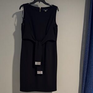Tommy Hilfiger Black Midi Dress with Embellished Tie size 12